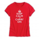 Keep Calm & Carry On Red & White Ladies T-Shirt