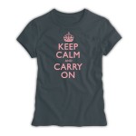 Keep Calm & Carry On Ladies Dark Grey and Pink T-Shirt