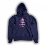 Keep Calm & Carry On Ladies Vintage Blue & Pink Hooded Top