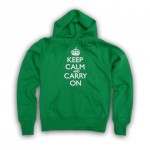 Keep Calm & Carry On Ladies Kelly Green & White Hooded Top