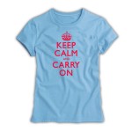 Keep Calm & Carry On Ladies Powder Blue & Red T-Shirt