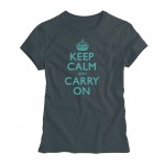 Keep Calm & Carry On Ladies Charcoal and Duckegg Blue T-Shirt
